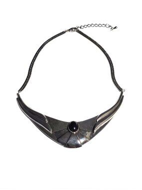 80s 90s silver & black bib necklace